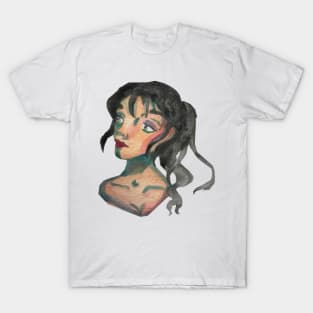 Girl with black ponytail watercolour T-Shirt